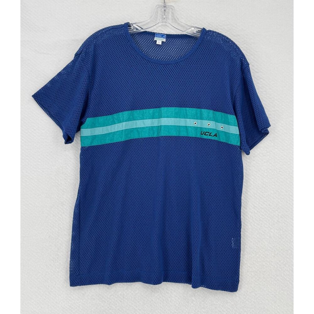 Vintage UCLA Mens Blue Mesh Crew Short Sleeve Shirt Sz L Made in Japan